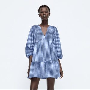 Zara Blue and White Gingham Mini Dress